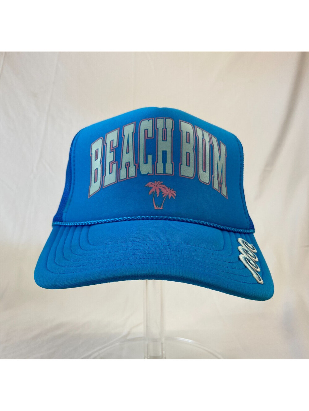 Beach Bum Baseball Cap Snapback Blue Trucker Hat Mesh Back Waves Rope Vacation